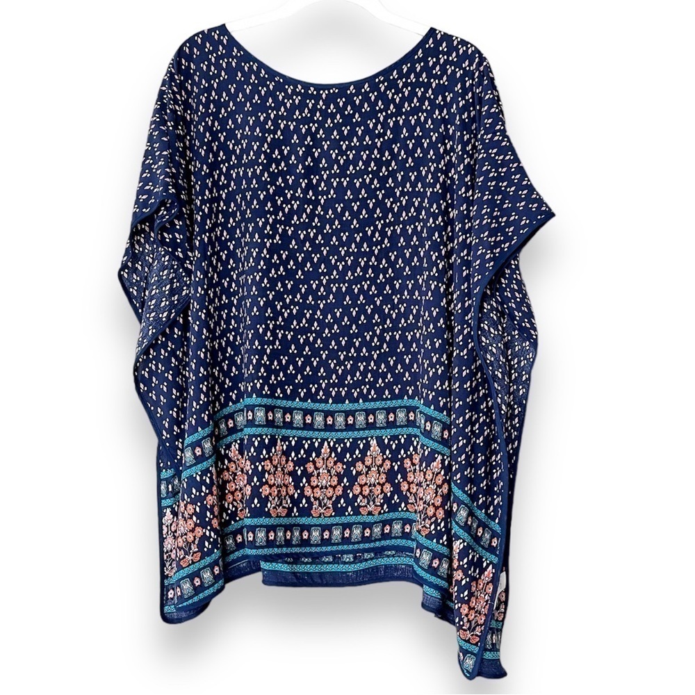 Do Everything In Love Lightweight Poncho Kimono one size blue boho floral flowy